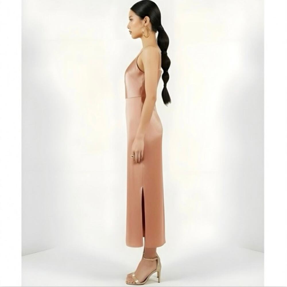 BHLDN cali satin midi slip dress blush pink cowl neck slit hemsize 6 NWT - Picture 3 of 15